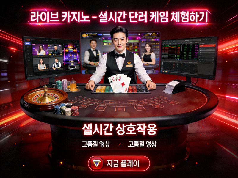 고급스러운 라이브 카지노 테이블에서 전문 딜러가 카드를 나누어주는 생생한 장면